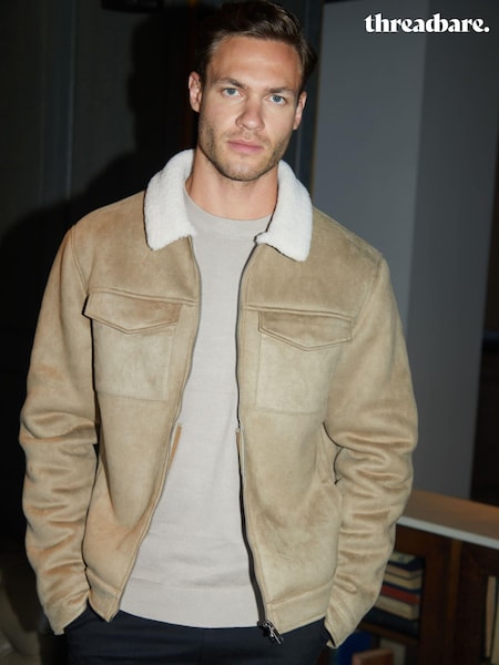 Нейтральный - Threadbare Faux Suede Borg Lined Aviator Jacket (AB5661) | €93