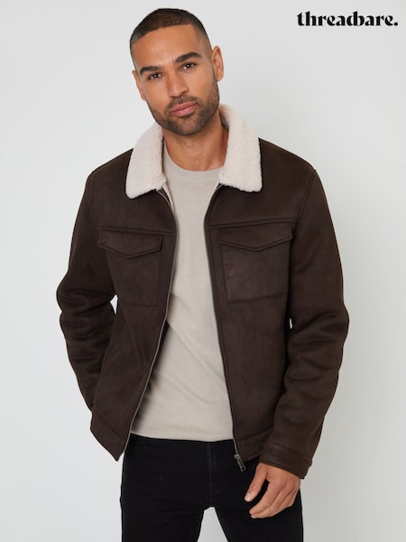 שוקולד - Threadbare Faux Suede Borg Lined Aviator Jacket (AB5665) | ‏428‏₪