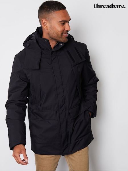 Threadbare Black Showerproof Patch Pocket Padded Hooded Coat (AB5698) | €92