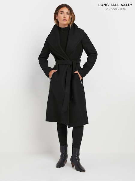 Long Tall Sally Black Wrap Coat (AB5706) | AED431