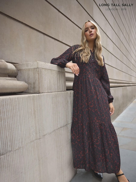 Long Tall Sally Brown Long Sleeve Tiered Smock Dress (AB5708) | €50