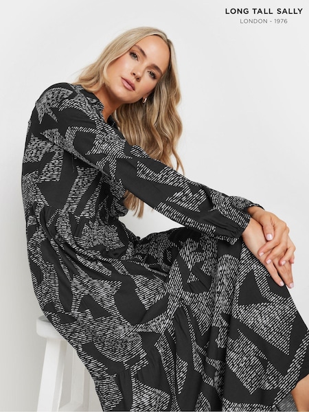 Long Tall Sally Black Long Sleeve Tiered Smock Dress (AB5714) | €21.50