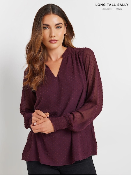 Long Tall Sally Dobby Spot Shirred Cuff Top (AB5715) | ‏141‏₪