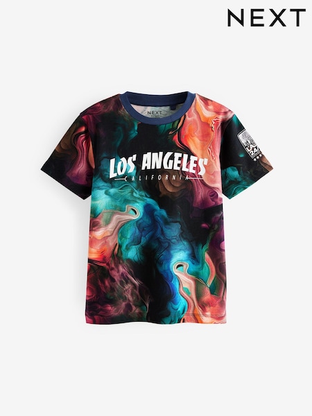 رخامي أسود/متعدد الألوان - Regular Fit Short Sleeve All-Over Print 100% Cotton T-Shirt (3-16yrs) (AB5716) | ‏51 د.إ.‏ - ‏ 66‏ د.إ.