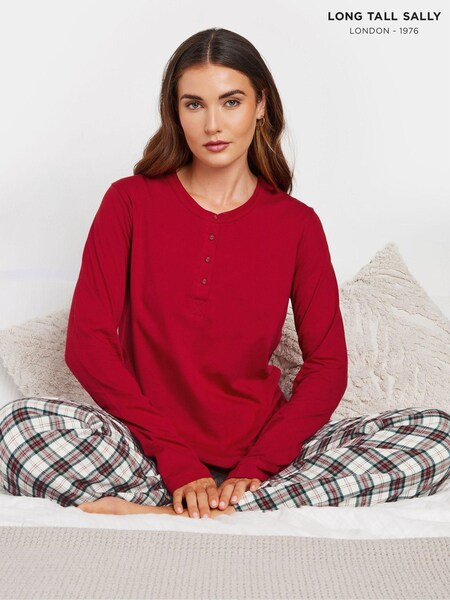 Long Tall Sally Red Long Sleeve Placket 100% Cotton Pyjamas Top (AB5722) | €26