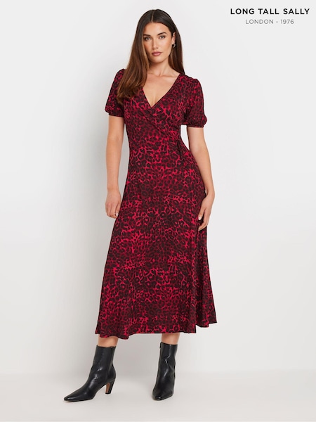 Long Tall Sally Red Animal Print Wrap Midi Dress (AB5727) | €48