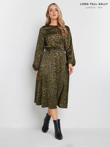 Long Tall Sally Natural Leopard Print Long Sleeve Midi Dress (AB5742) | R$ 385