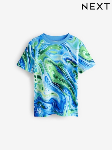 أزرق دوامات - Regular Fit Short Sleeve All-Over Print 100% Cotton T-Shirt (3-16yrs) (AB5792) | ‏51 د.إ.‏ - ‏ 66‏ د.إ.