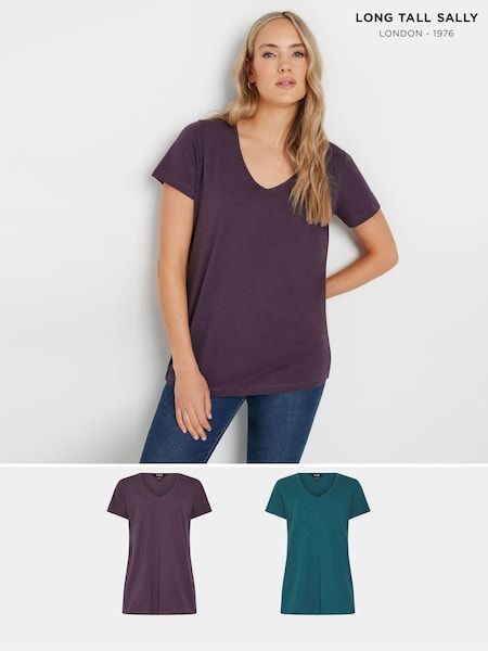 Long Tall Sally V-Neck Short Sleeve 100% Cotton T-Shirt 2 Pack (AB5827) | 33 €