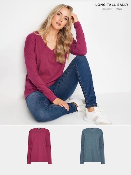 Long Tall Sally Long Sleeve 100% Cotton T-Shirts 2 Pack (AB5829) | 36 €