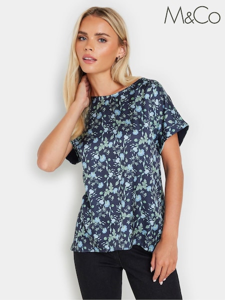 M&Co Blue Petite Woven Front Short Sleeve Top (AB5842) | R$ 355