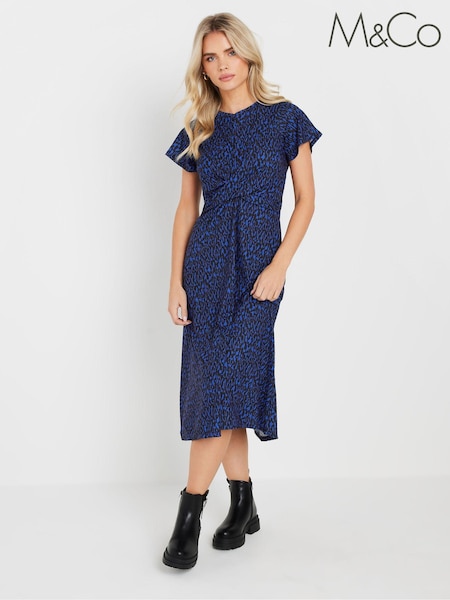 M&Co Black Petite Printed Short Sleeve Twist Front Dress (AB5848) | €60