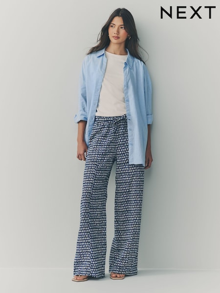 Navy Wide Leg Pull-On Linen Blend Trousers (AB5865) | R$ 315