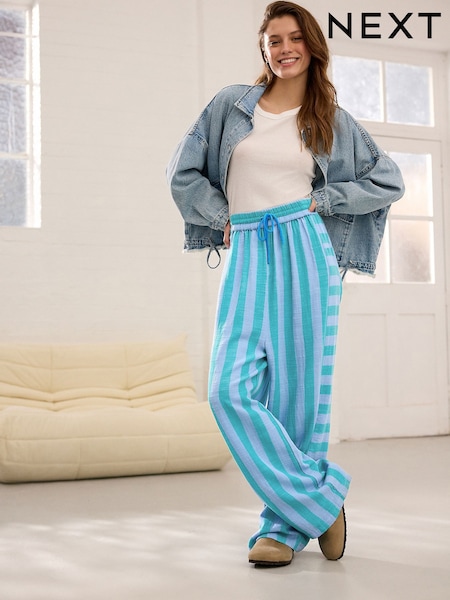 Blue Wide Leg Pull On Striped Trousers (AB5880) | €29