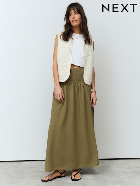 Boho Khaki Green Drop Waist Maxi Skirt (AB5906) | €50