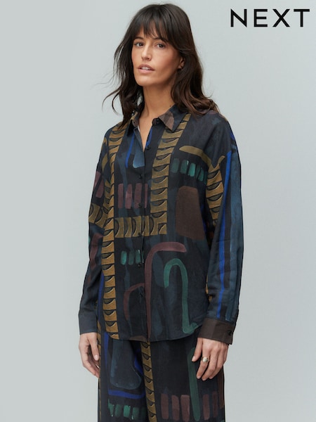 Navy Long Sleeved Shirt With Linen (AB5919) | 1,343 UAH