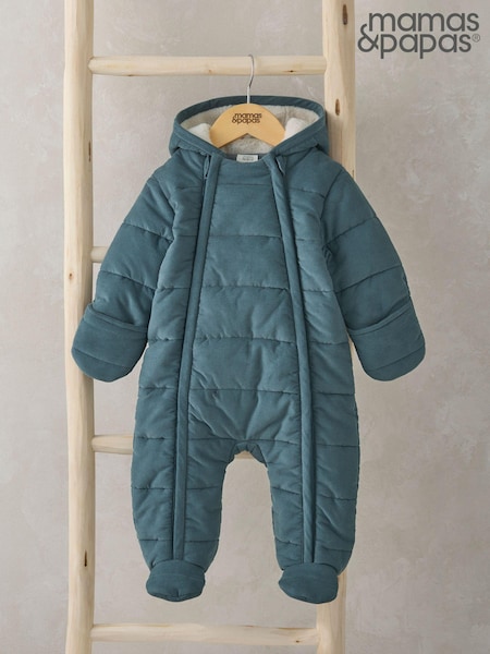 Mamas & Papas Blue 100% Cotton Quilted Pramsuit With Borg Hood (AB5974) | €28