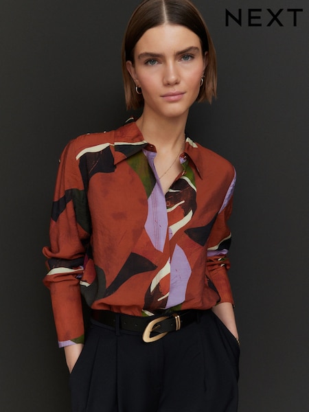 Orange/Pink Abstract Print Long Sleeve Button Down Shirt (AB6029) | €25