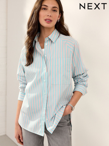 Blue/Pink Stripe Girlfriend Oversized Long Sleeve Shirt (AB6053) | €29