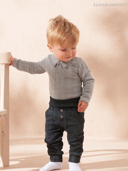 Angel & Rocket Grey Herringbone Bodysuit And Jersey Joggers Set (AB6090) | R$ 275