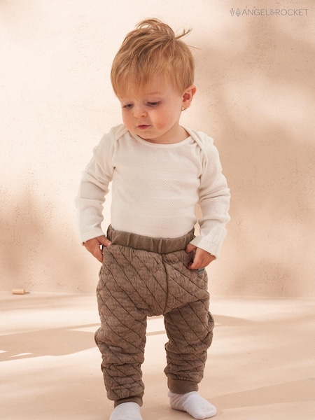Angel & Rocket Natural Flynn Popcorn Bodysuit And Quilted Joggers Set (AB6091) | AED83