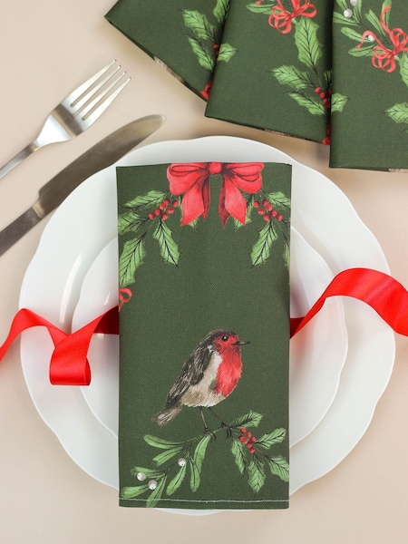 Avalon Home Green Garlands 100% Cotton Pair of Napkins (AB6185) | €29