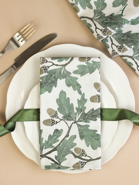 Avalon Home Green Oak 100% Cotton Pair of Napkins (AB6205) | $40