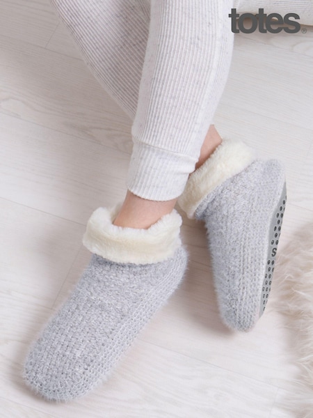 Totes Grey Ladies Knitted Texture Winter Bootie Slippers (AB6226) | €11