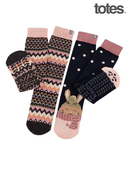 שחור - Totes Original Ladies Slipper Socks 2 Pack (AB6231) | ‏75‏₪