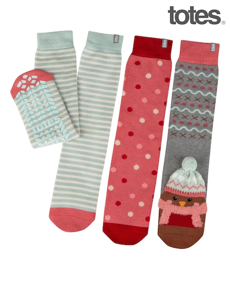 Totes Red Ladies Original Slipper Socks 3 Pack (AB6236) | €11.50