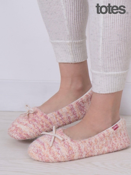 Totes Pink Ladies Knitted Ballet Winter Slippers (AB6246) | €15