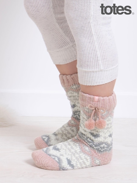 Totes Ladies Fairisle Pattern Chenille Winter Slipper Socks (AB6250) | €28