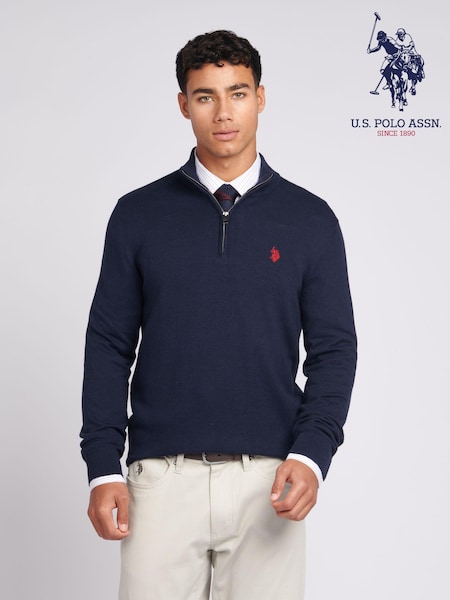 Темно-синій - U.S. Polo Assn. Mens стандартний крій комір-воронка Quarter Zip джемпери (AB6307) | 4 206 грн