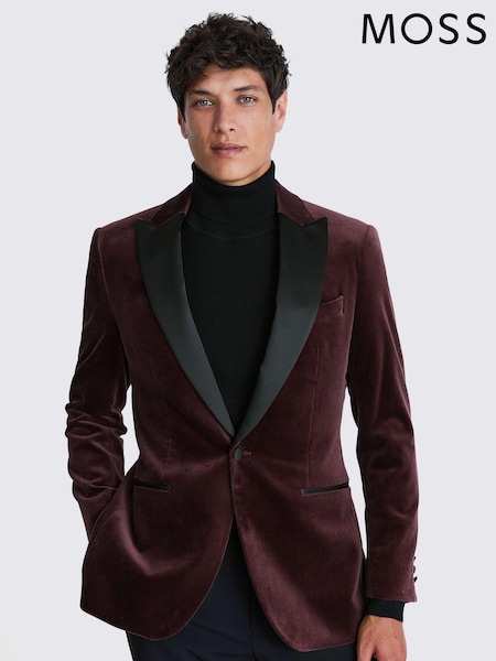MOSS Red Tailored Fit Plum Velvet Jacket (AB6353) | 985 QAR