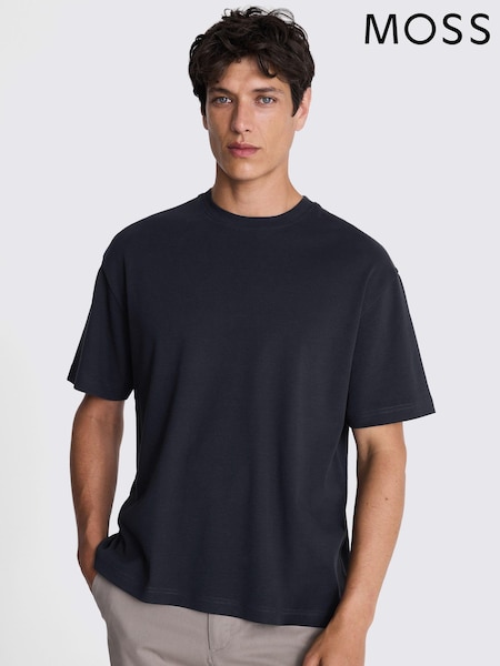 MOSS Blue Heavy Weight 100% Cotton Chocolate Crew Neck T-Shirt (AB6355) | R$ 215