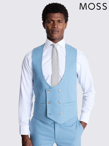 MOSS Blue Slim Fit Flannel Waistcoat (AB6365) | €53