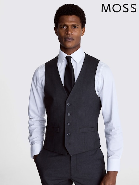 MOSS Grey Regular Fit Charcoal Stretch Waistcoat (AB6367) | €100