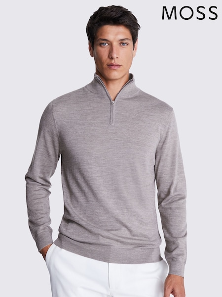 pardo - MOSS Merino Blend Quarter Zip Jumper (AB6372) | R$ 590