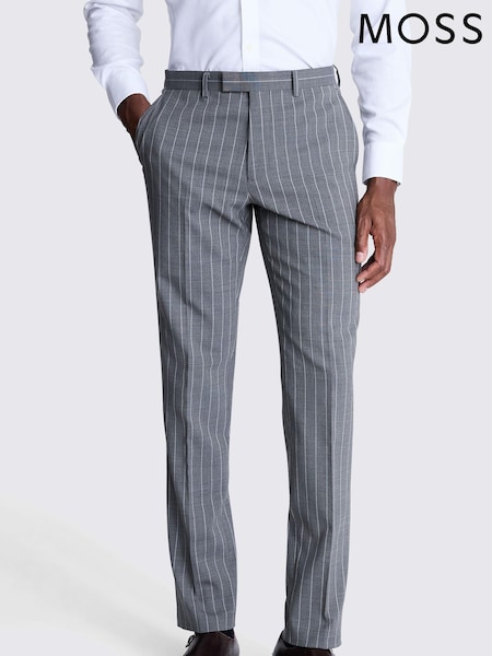 MOSS Grey Tailored Fit Performance Stripe Trousers (AB6381) | €156