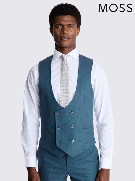 MOSS Blue Tailored Fit Teal Flannel Waistcoat (AB6386) | €114