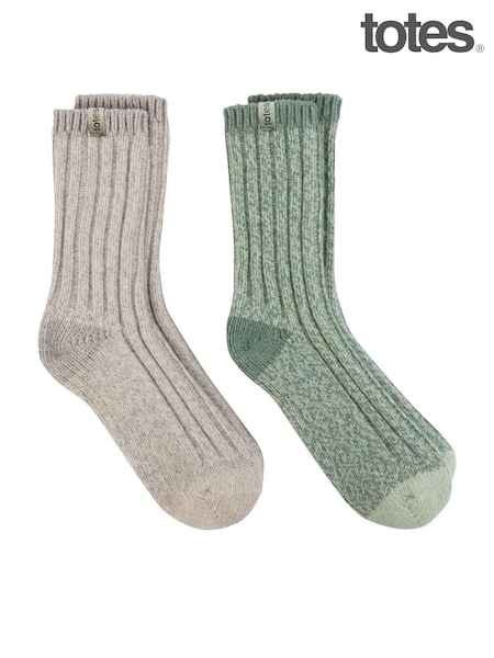 Totes Grey Ladies Chunky Wool Winter Boot Socks 2 Pack (AB6392) | €31