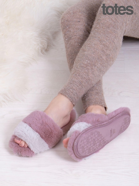Totes Pink Ladies Totes Faux Fur Slider Slippers (AB6405) | AED102