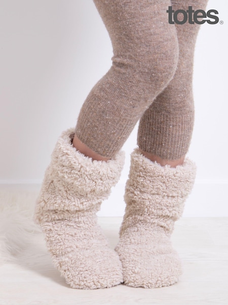 שמנת - Totes Ladies Faux Fur Slipper Sock Booties (AB6414) | ‏121‏₪