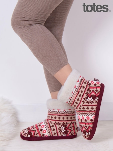 Totes Pink Ladies Fairisle Knit Boot Slippers (AB6417) | ₪151