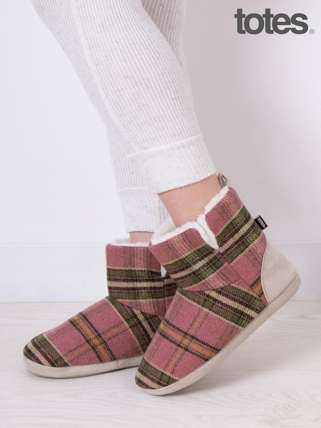 Totes Pink Ladies Tartan Check Boot Slippers (AB6418) | ₪151