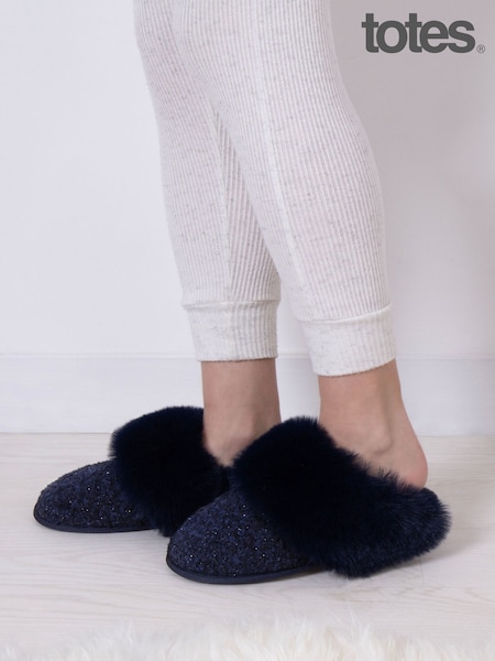 Totes Ladies Sparkle Faux Fur Mule Slippers (AB6419) | €16