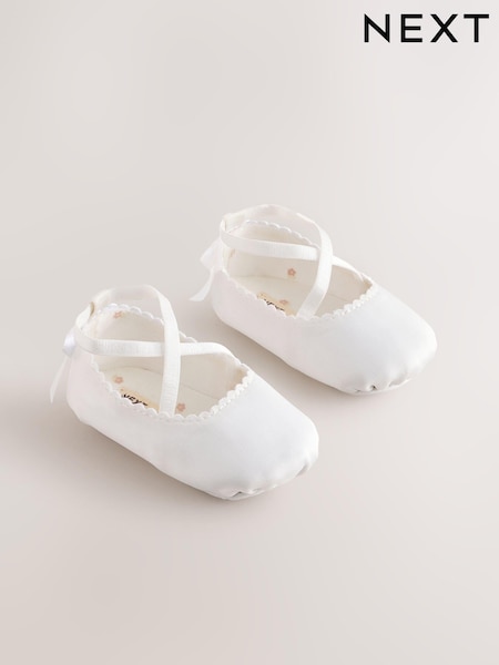 White Baby Satin Ballet Shoes (0-24mths) (AB6458) | 49 QAR