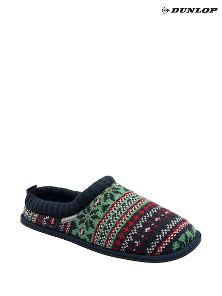 Зеленый - Dunlop Mens Fairisle Pattern Warm Lined Slipper Mules (AB6460) | €23