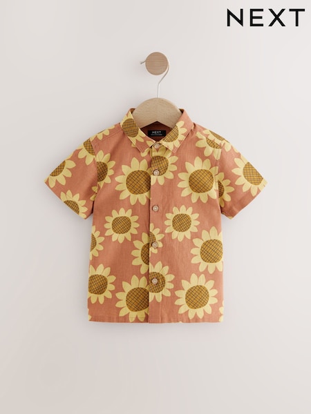 Rust Brown Short Sleeves All Over Sunflower Print Shirt (3mths-7yrs) (AB6467) | 59 QAR - 69 QAR