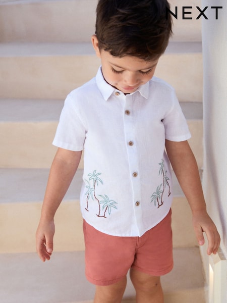 أبيض نخيل - Short Sleeve Embroidered 100% Cotton Shirt (3mths-7yrs) (AB6475) | ‏66 د.إ.‏ - ‏ 76‏ د.إ.